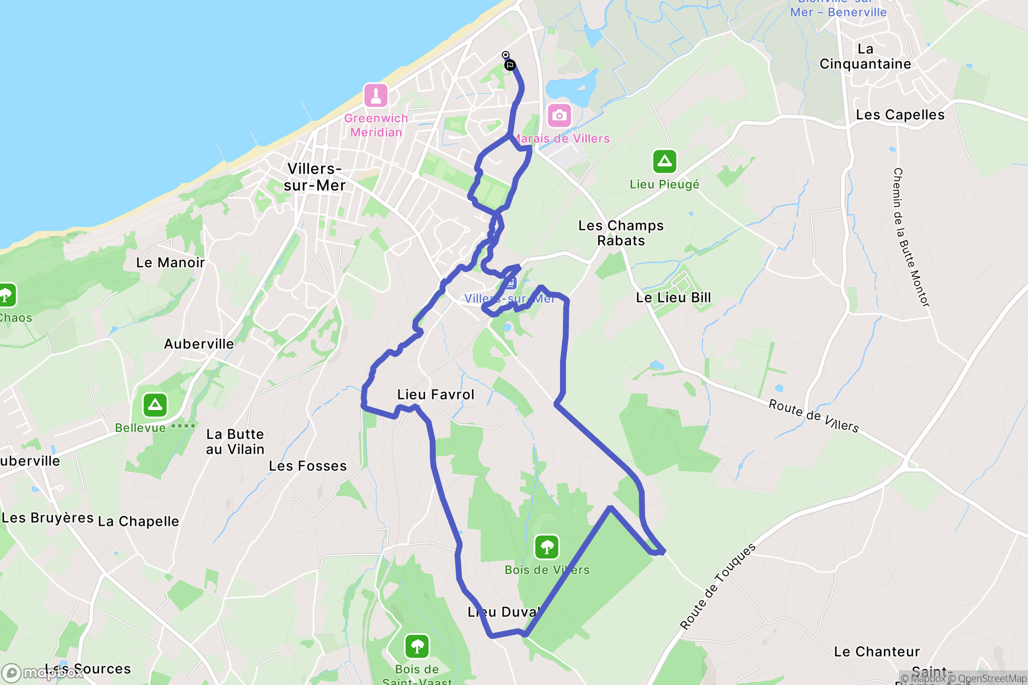 Villers-sur-Mer : carte du parcours de randonnée - France