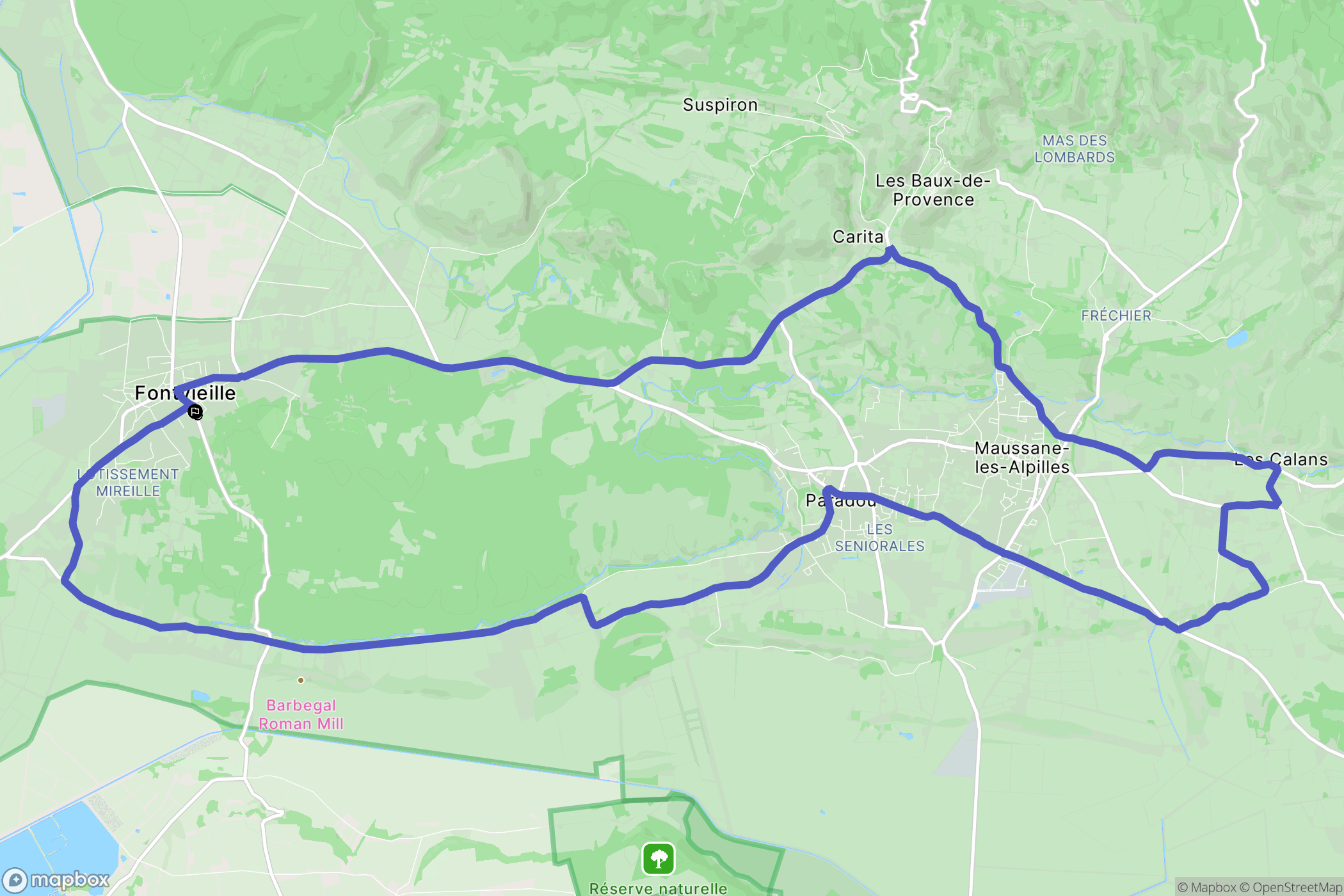 Fontvieille : carte du parcours de randonnée - France