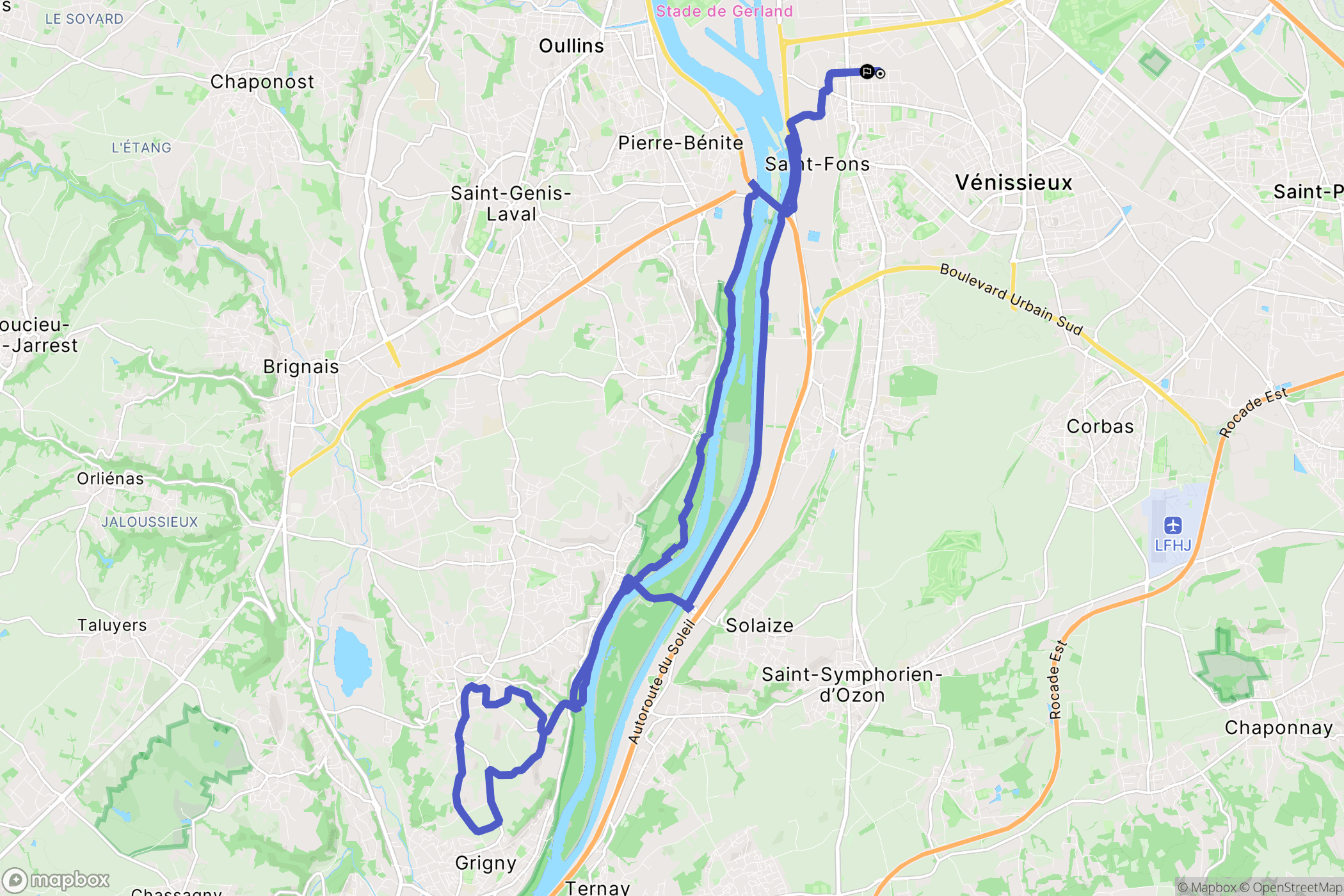 Saint-Fons : carte du parcours de randonnée - France