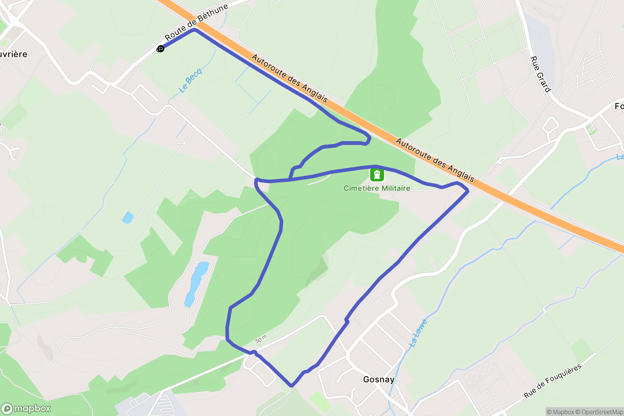 Labeuvrière : carte du parcours de randonnée - France