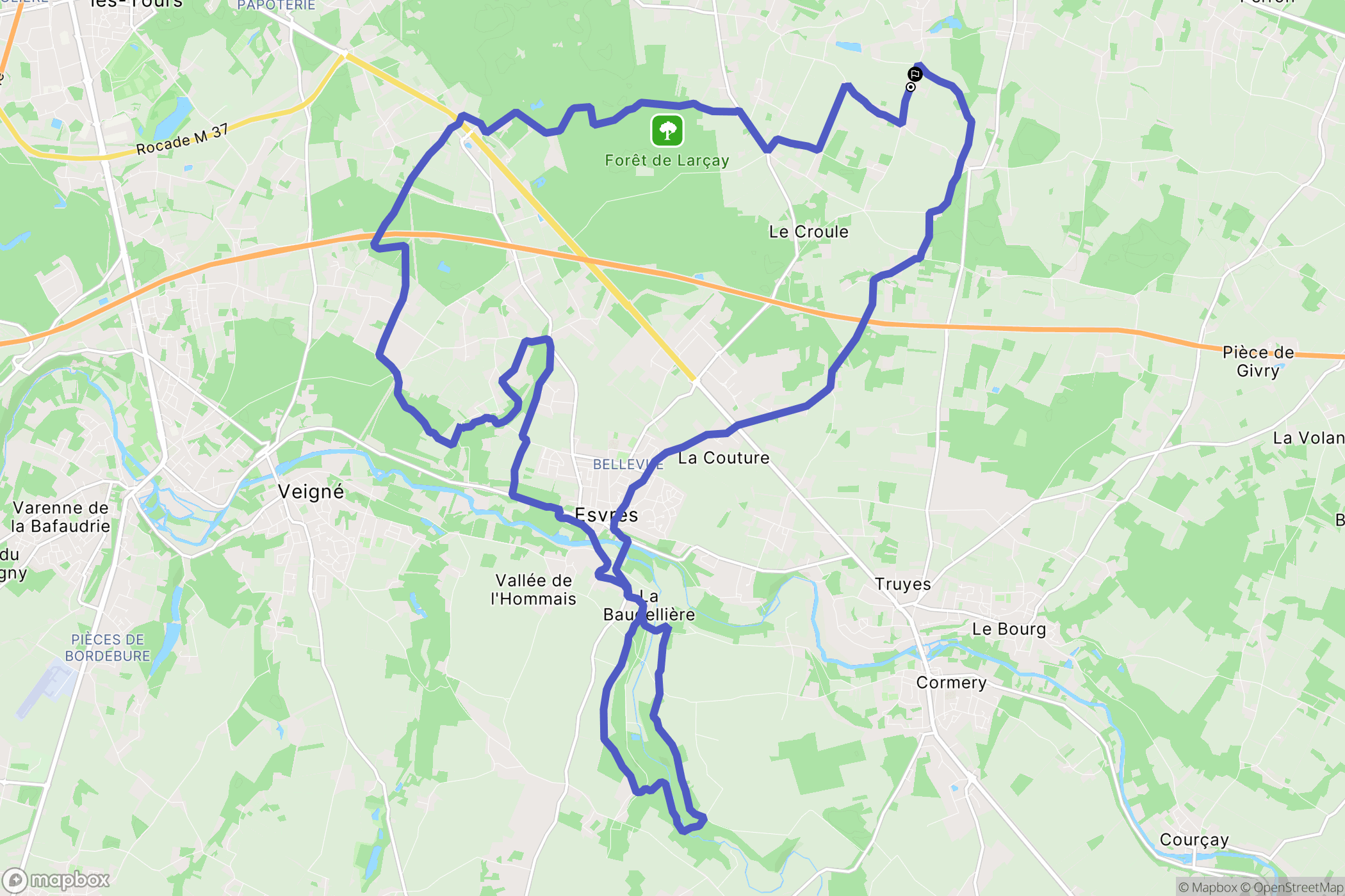 Azay-sur-Cher : carte du parcours de randonnée - France