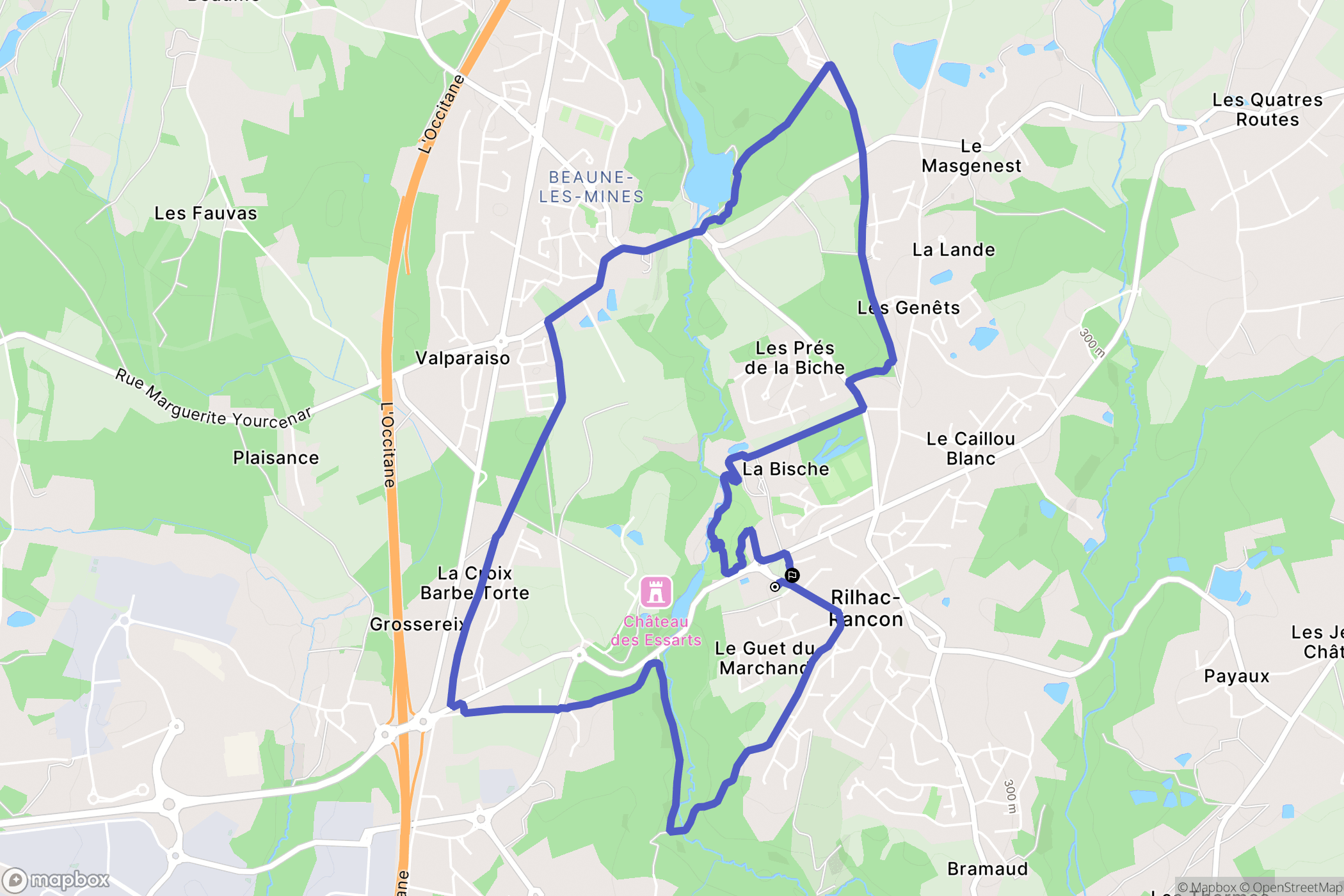 Rilhac-Rancon : carte du parcours de randonnée - France
