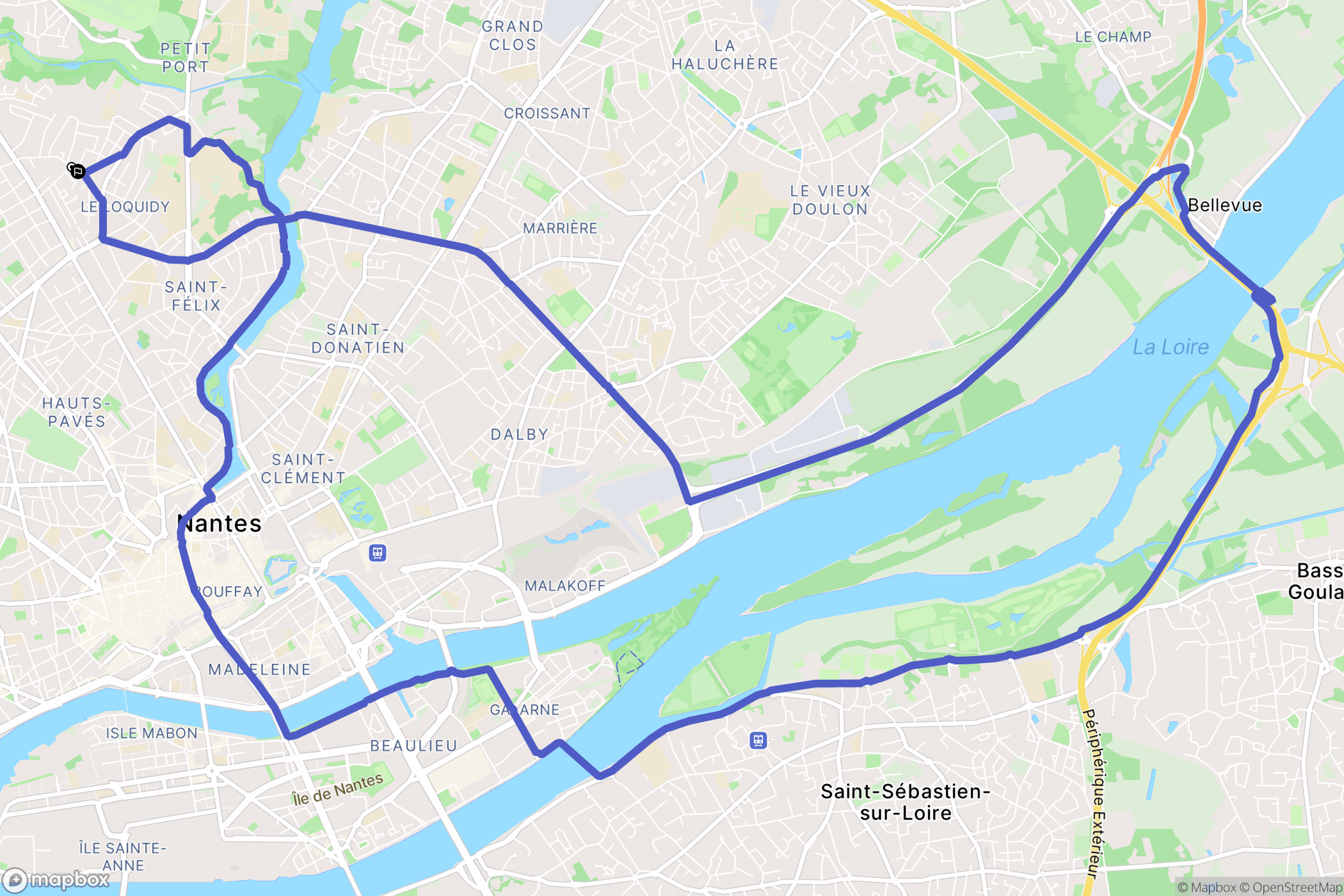 Nantes : carte du parcours de randonnée - France