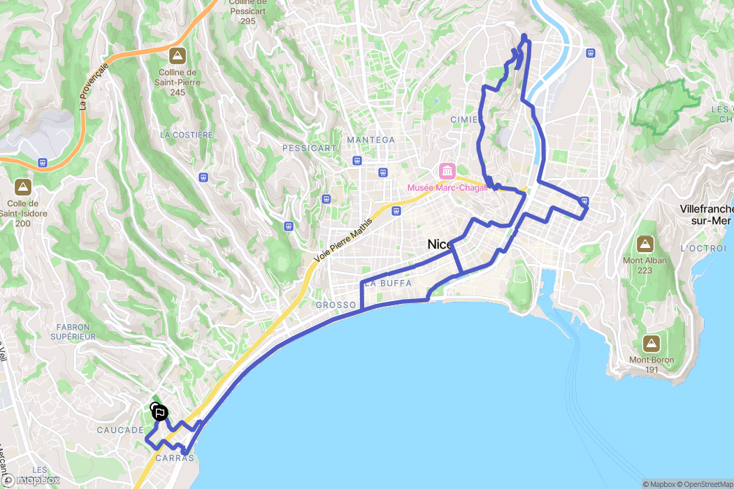 Nice : carte du parcours de randonnée - France