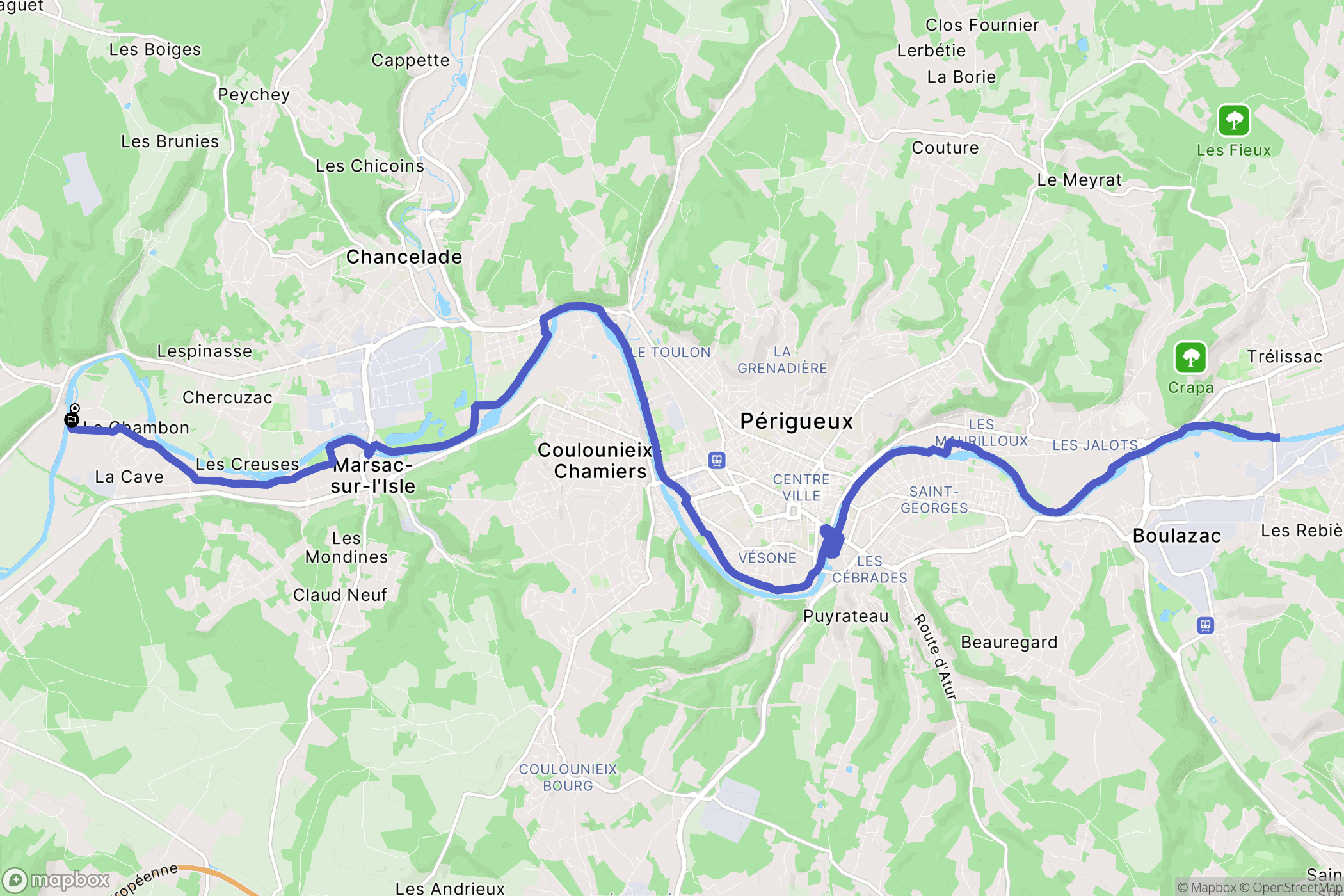 Marsac-sur-l'Isle : carte du parcours de randonnée - France
