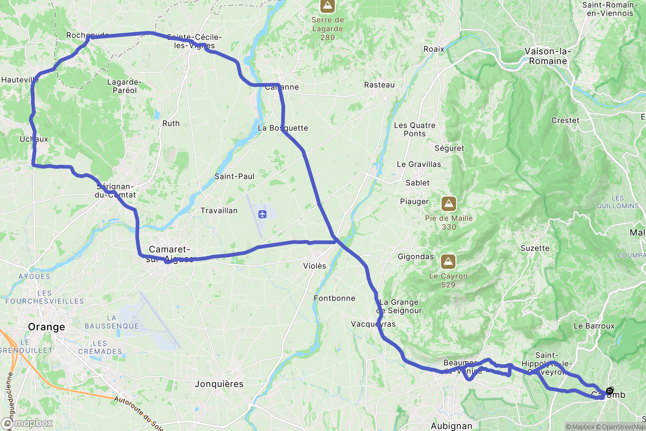 Caromb : carte du parcours de randonnée - France