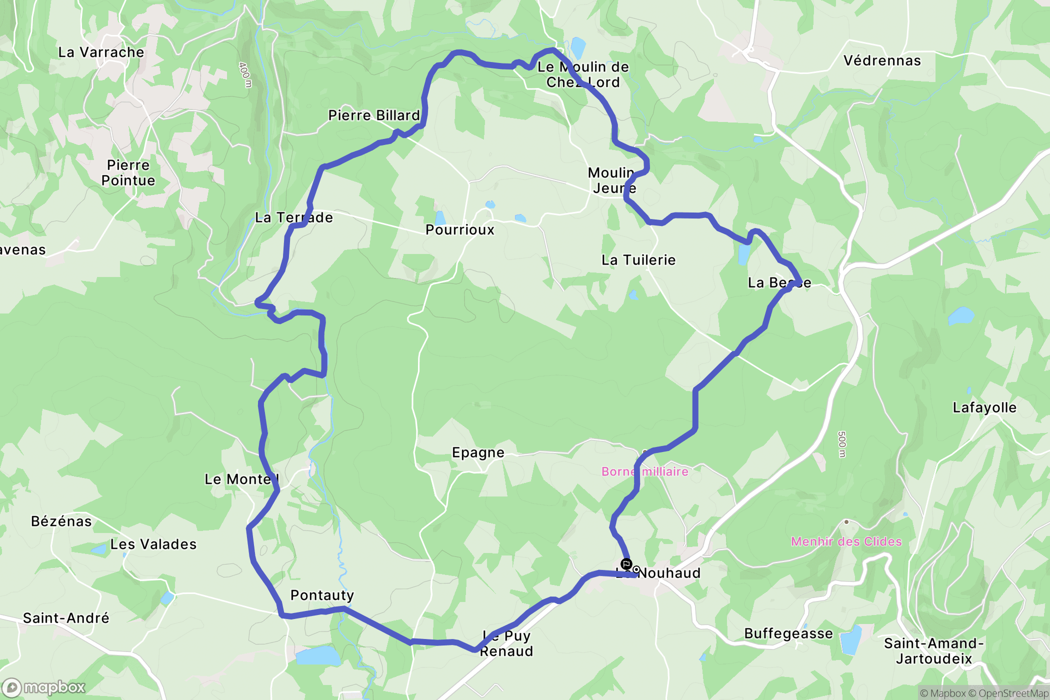 Saint-Amand-Jartoudeix : carte du parcours de randonnée - France