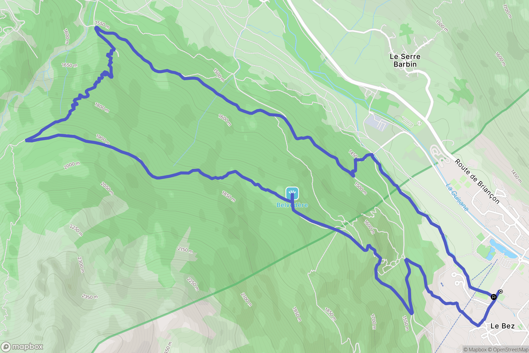 Serre-Chevalier - Le Bez : carte du parcours de randonnée - France