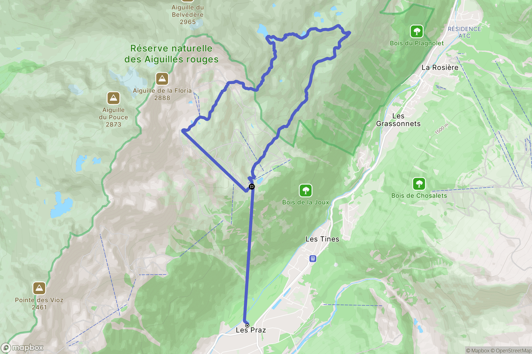 Les Praz-de-Chamonix : carte du parcours de randonnée - France