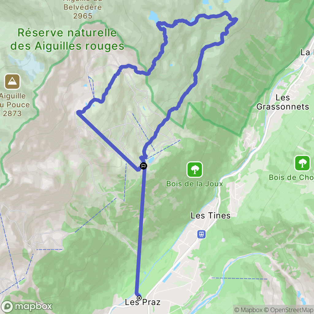 Les Praz-de-Chamonix : carte du parcours de randonnée - France