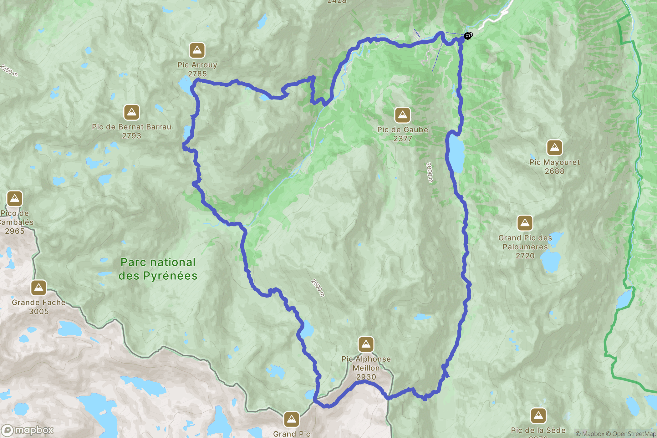 Pont d'Espagne, Cauterets : carte du parcours de randonnée - France