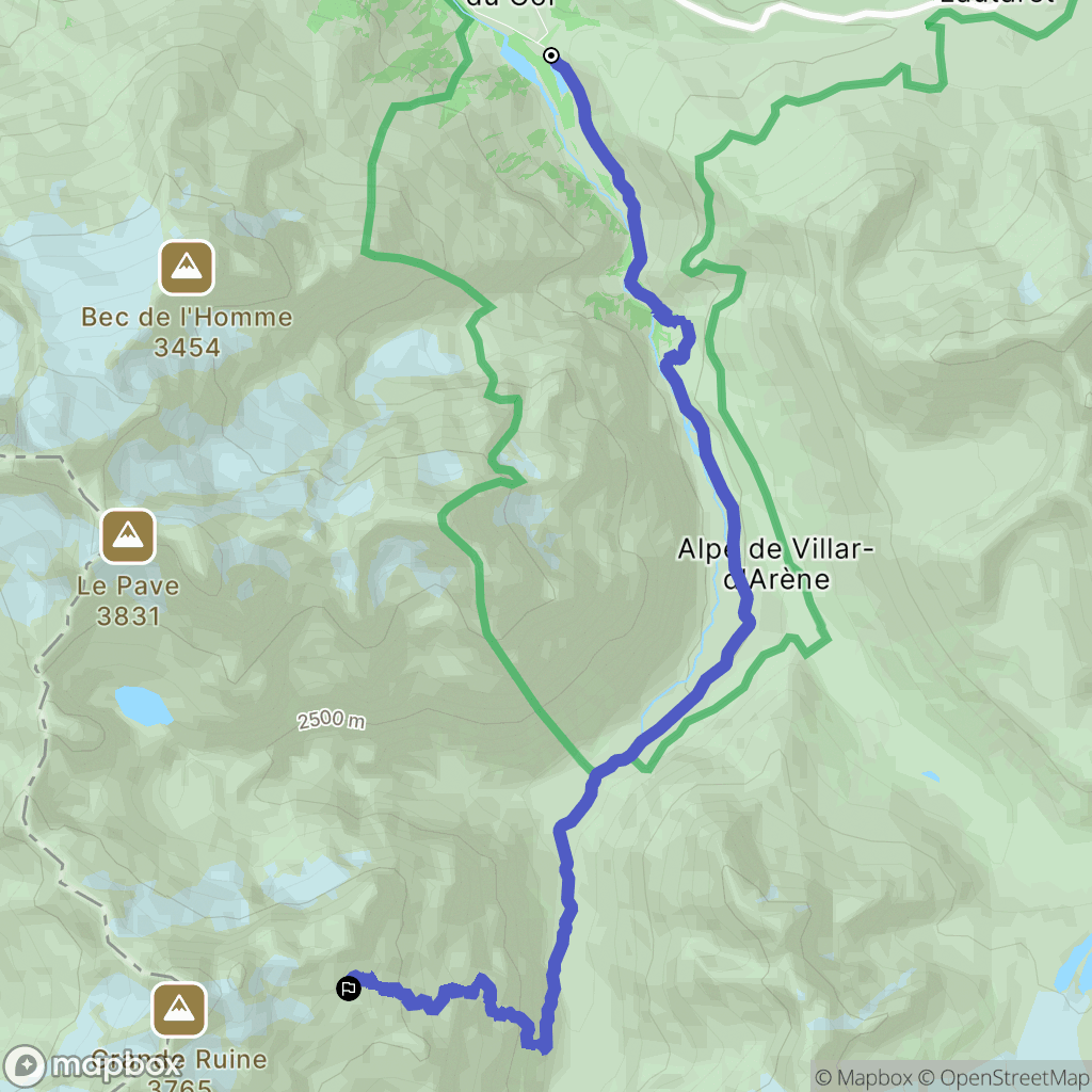 Le Pied du Col, Villar-d'Arêne : carte du parcours de randonnée - France