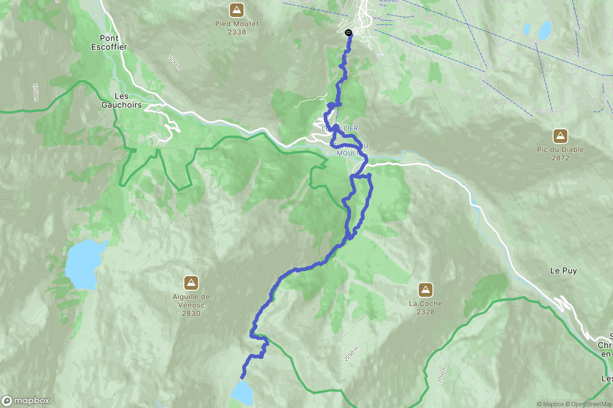Les Deux Alpes, Vénosc : carte du parcours de randonnée - France