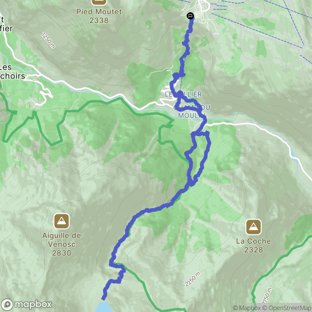 Les Deux Alpes, Vénosc : carte du parcours de randonnée - France