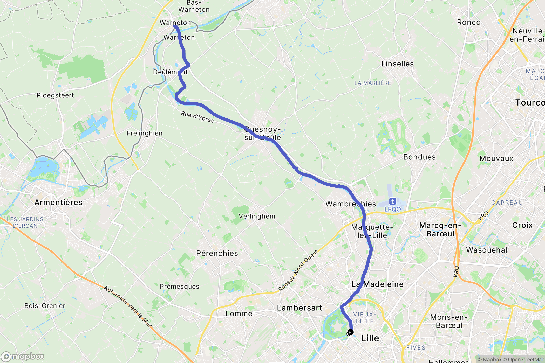 Lille : carte du parcours de randonnée - France