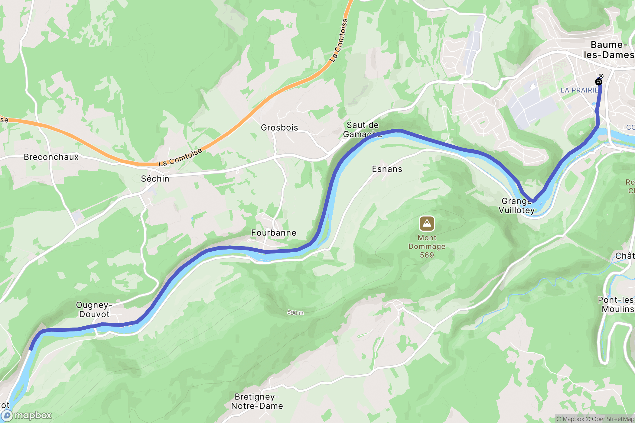 Baume-les-Dames : carte du parcours de randonnée - France