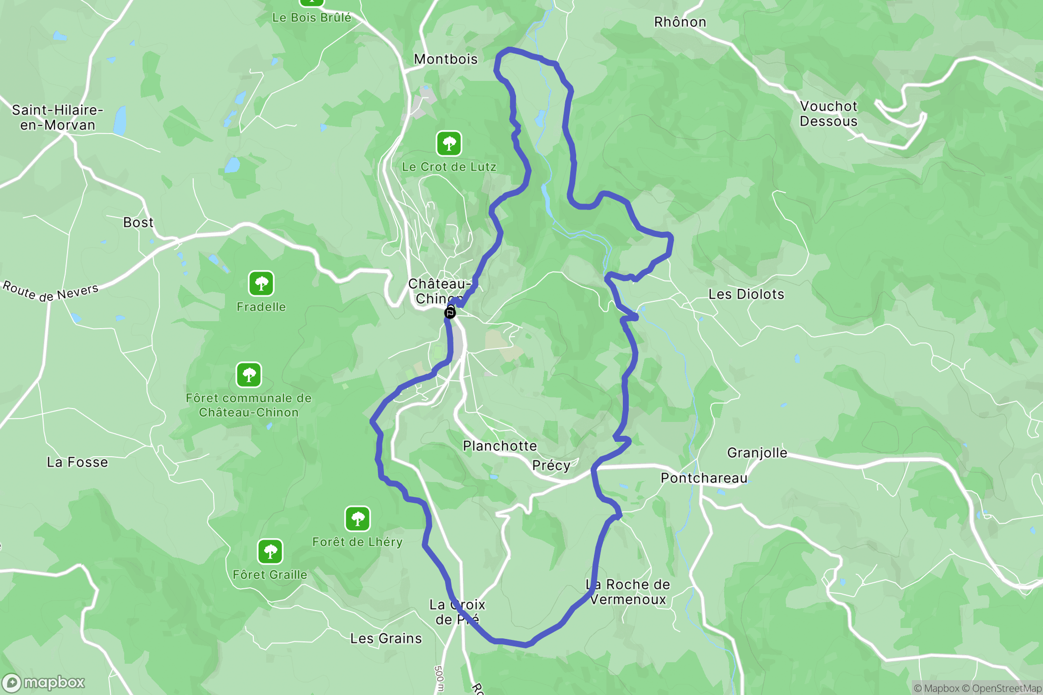 Château-Chinon : carte du parcours de randonnée - France