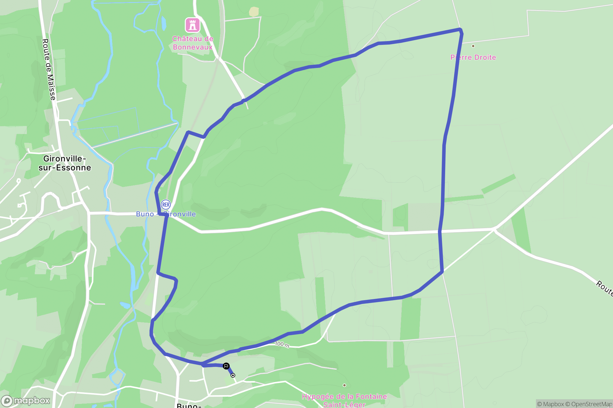Buno-Bonnevaux : carte du parcours de randonnée - France