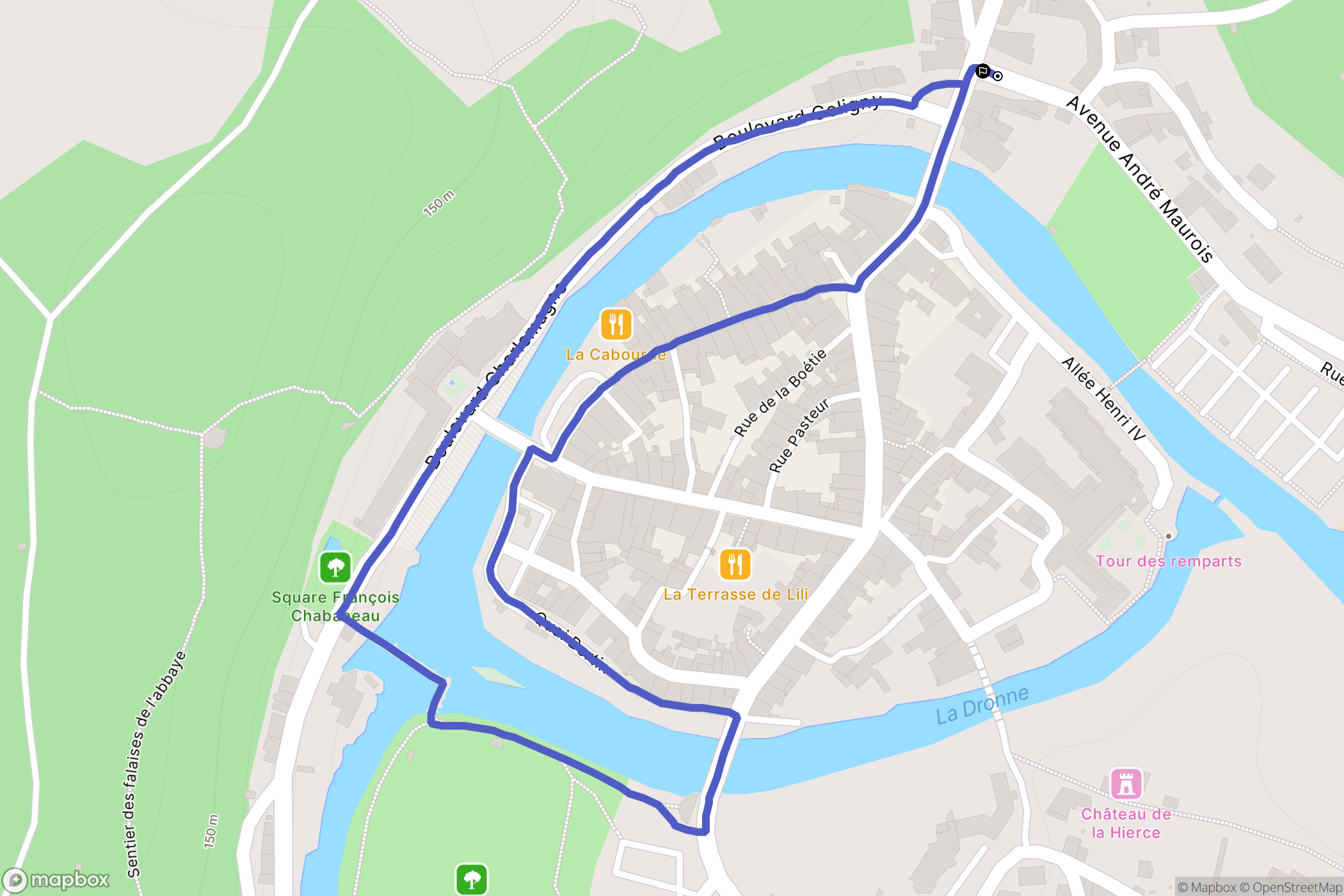 Brantôme : carte du parcours de randonnée - France