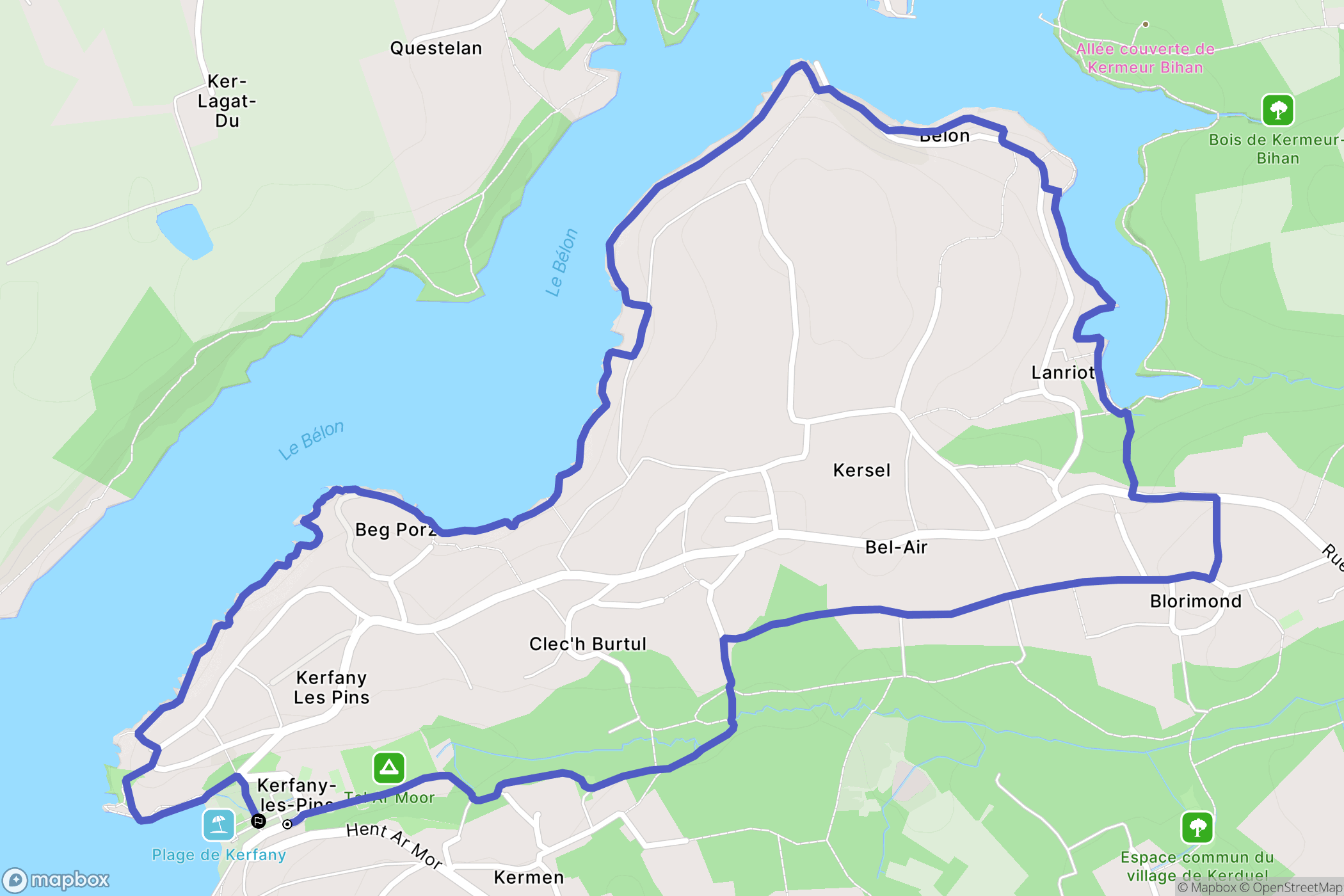 Kerfany-les-Pins : carte du parcours de randonnée - France