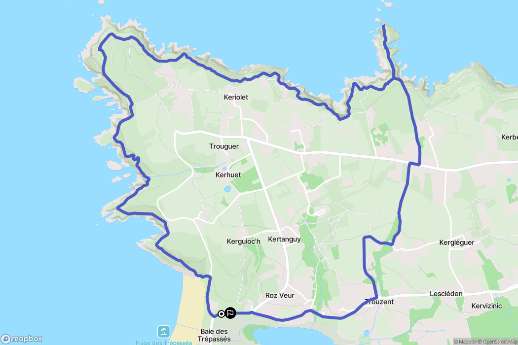 Cleden Cap Sizun : carte du parcours de randonnée - France