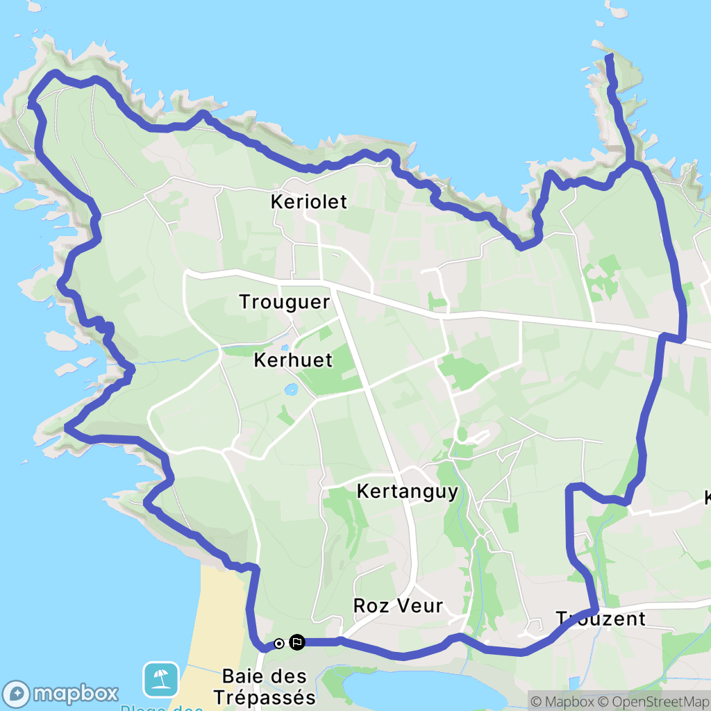 Cleden Cap Sizun : carte du parcours de randonnée - France
