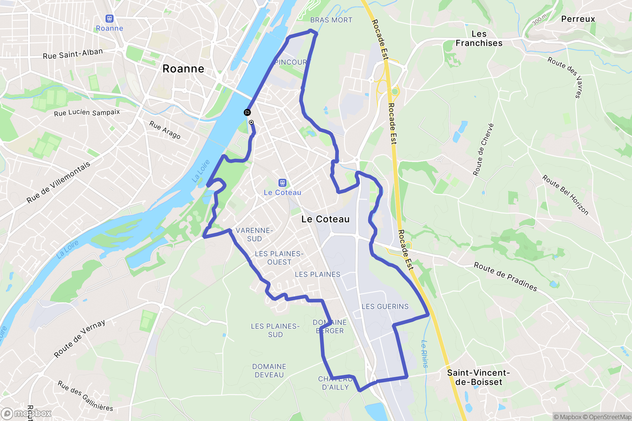 Roanne : carte du parcours de randonnée - France