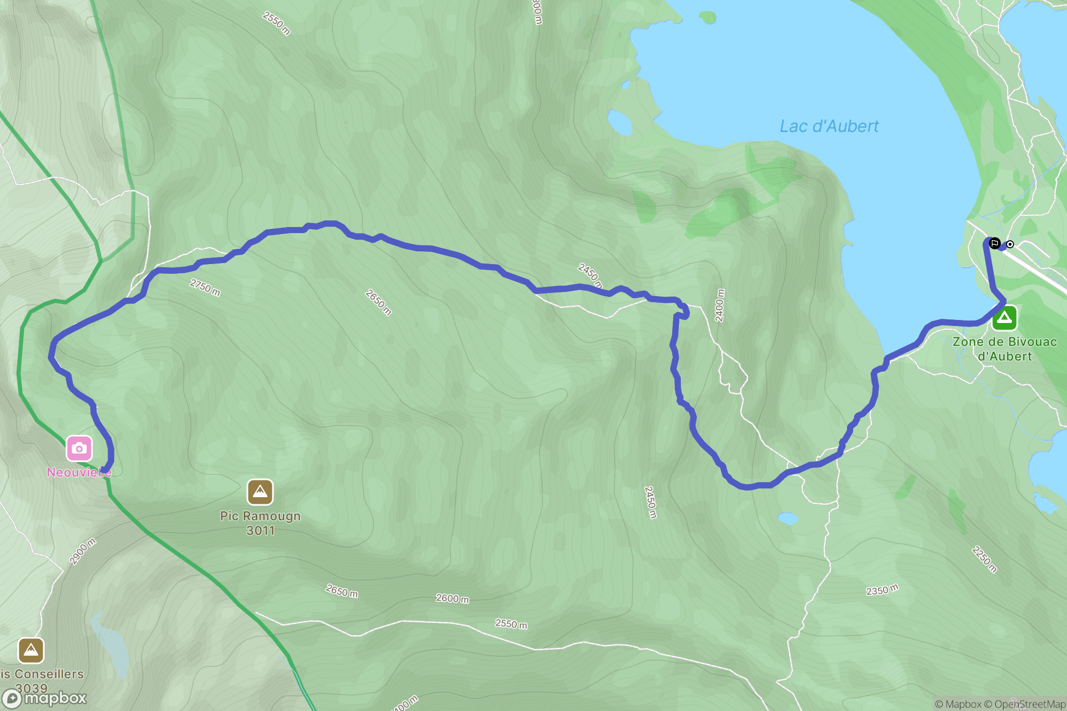 Aragnouet : carte du parcours de randonnée - France