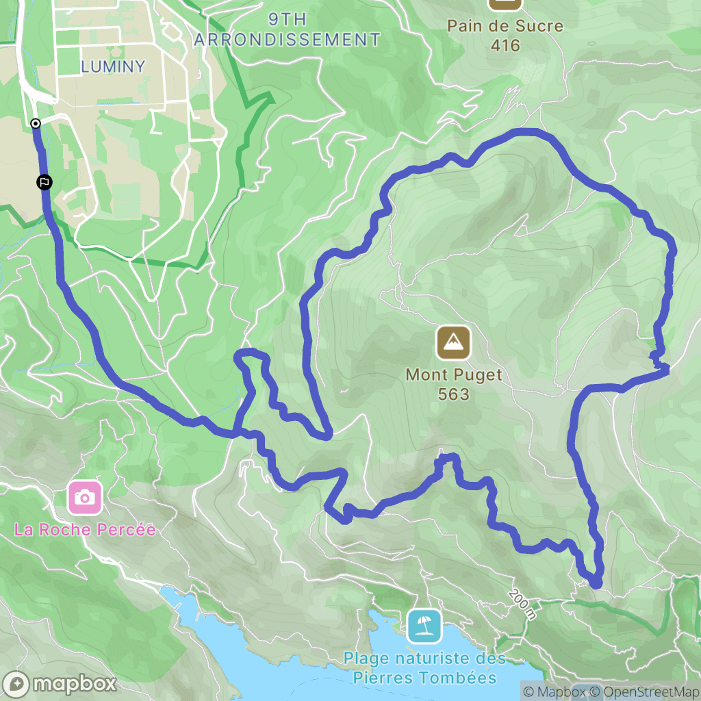 Luminy : carte du parcours de randonnée - France