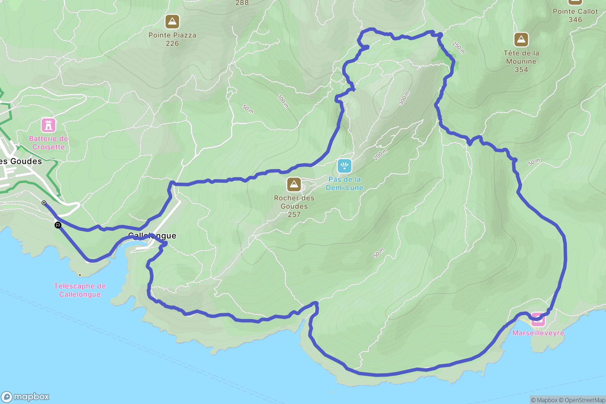 Marseille : carte du parcours de randonnée - France