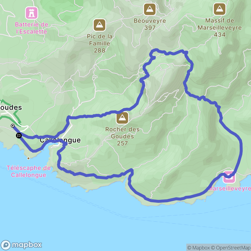 Marseille : carte du parcours de randonnée - France
