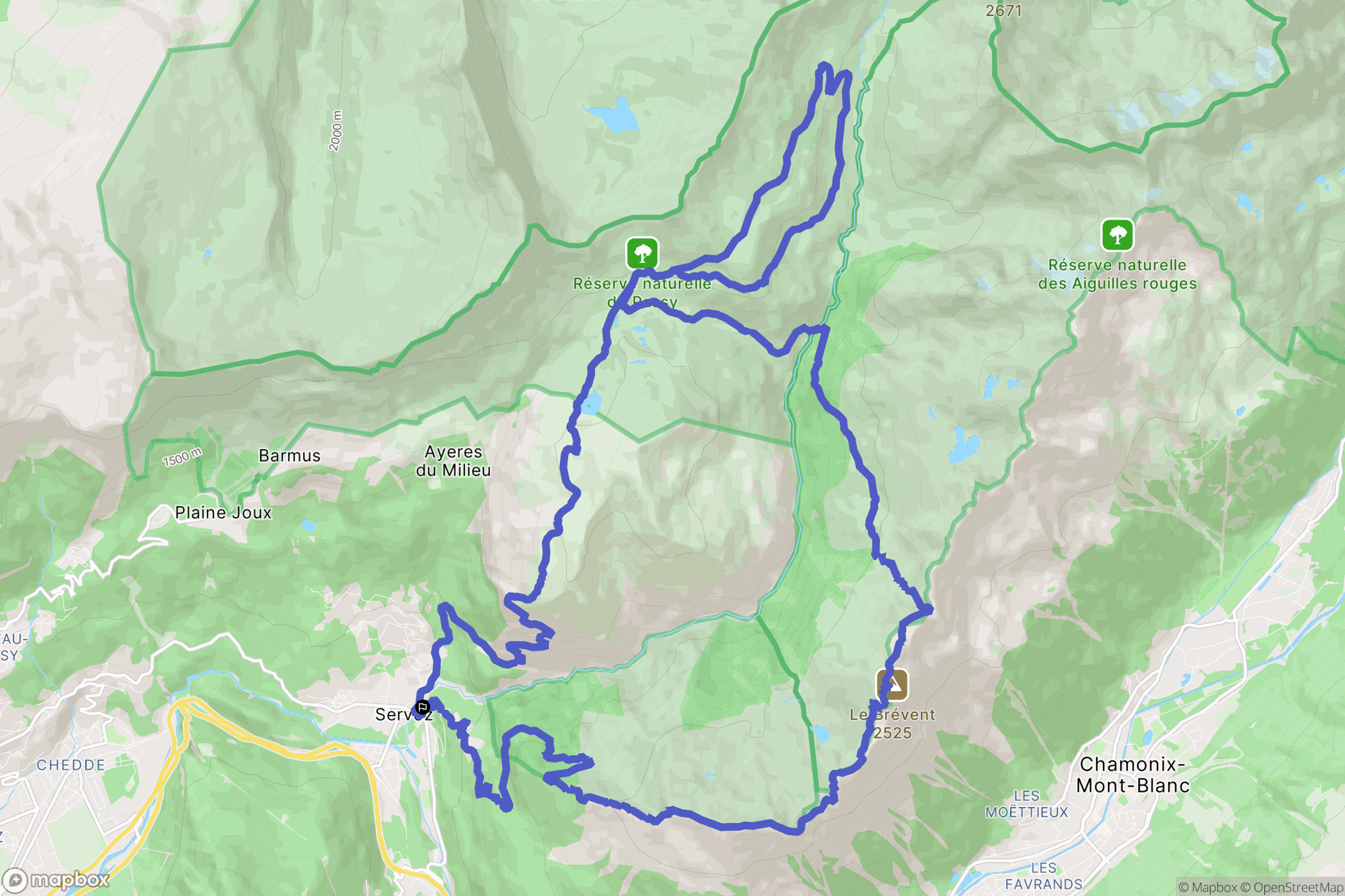 Servoz : carte du parcours de randonnée - France