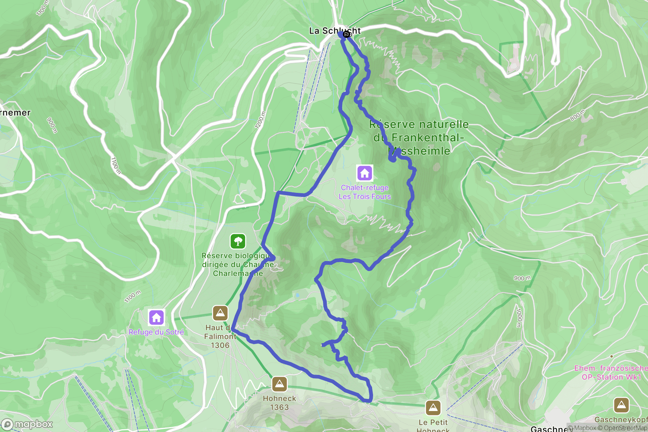 La Schlucht : carte du parcours de randonnée - France