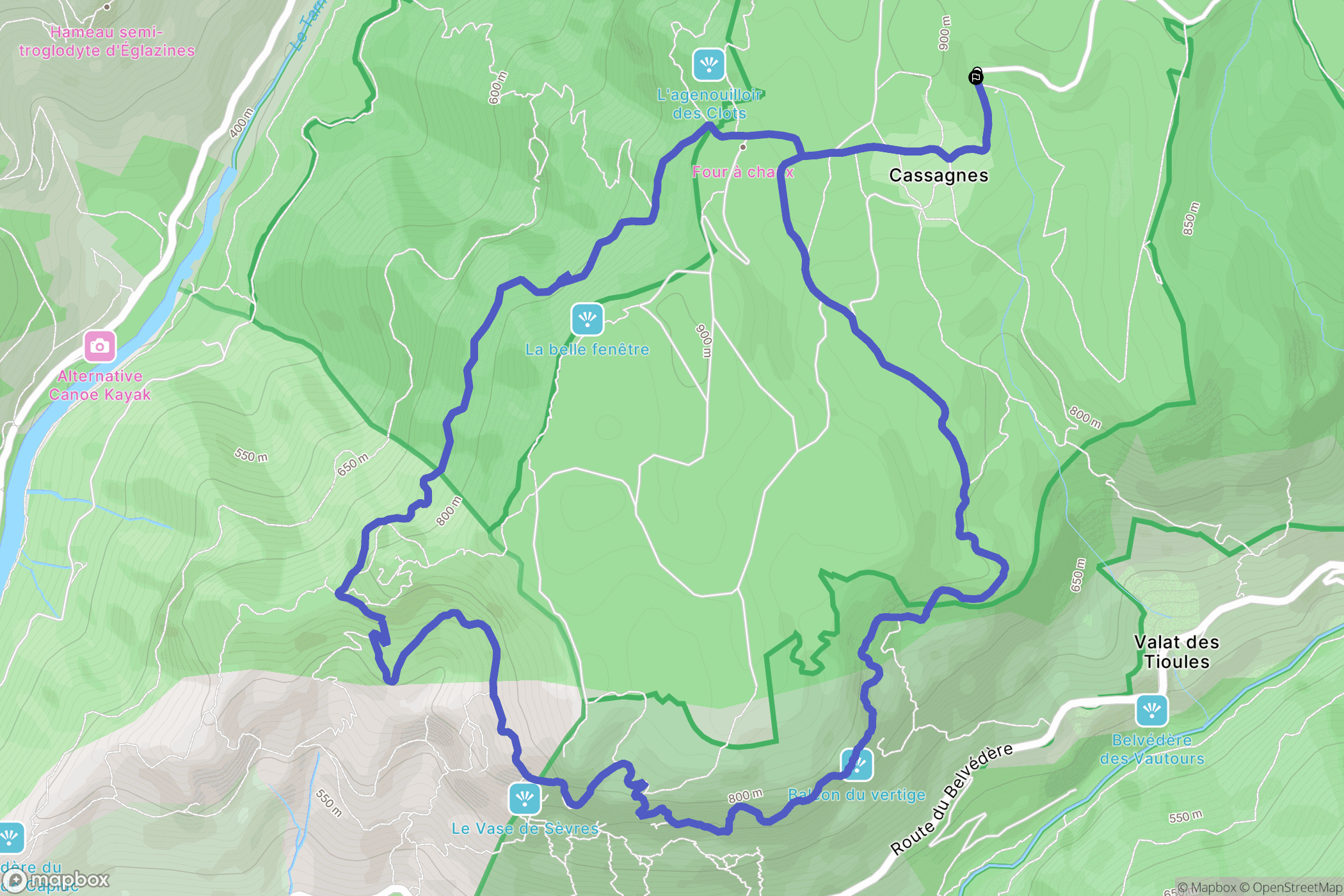 Cassagnes, Saint-Pierre-des-Tripiers : carte du parcours de randonnée - France