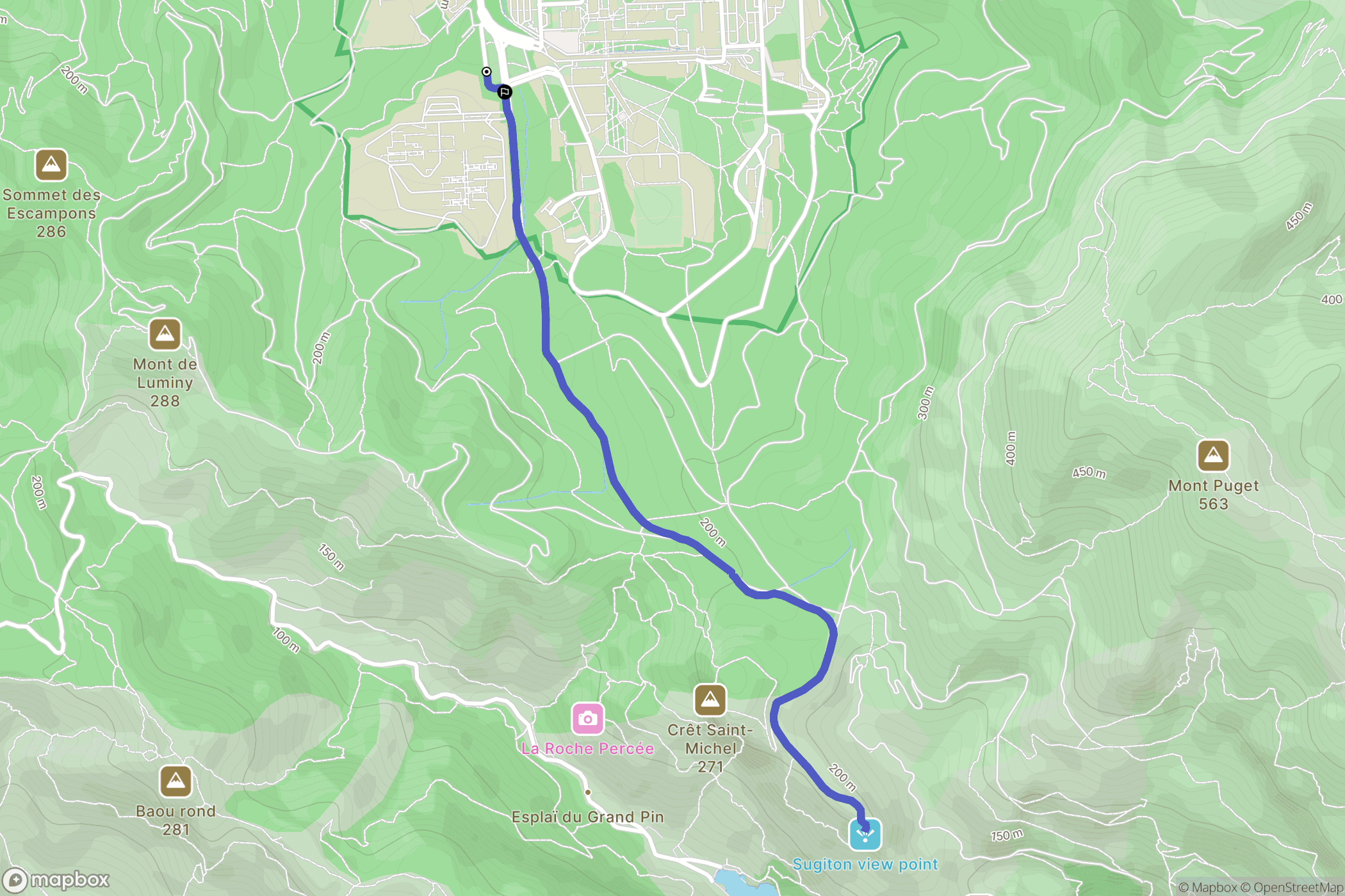 Luminy, Marseille : carte du parcours de randonnée - France