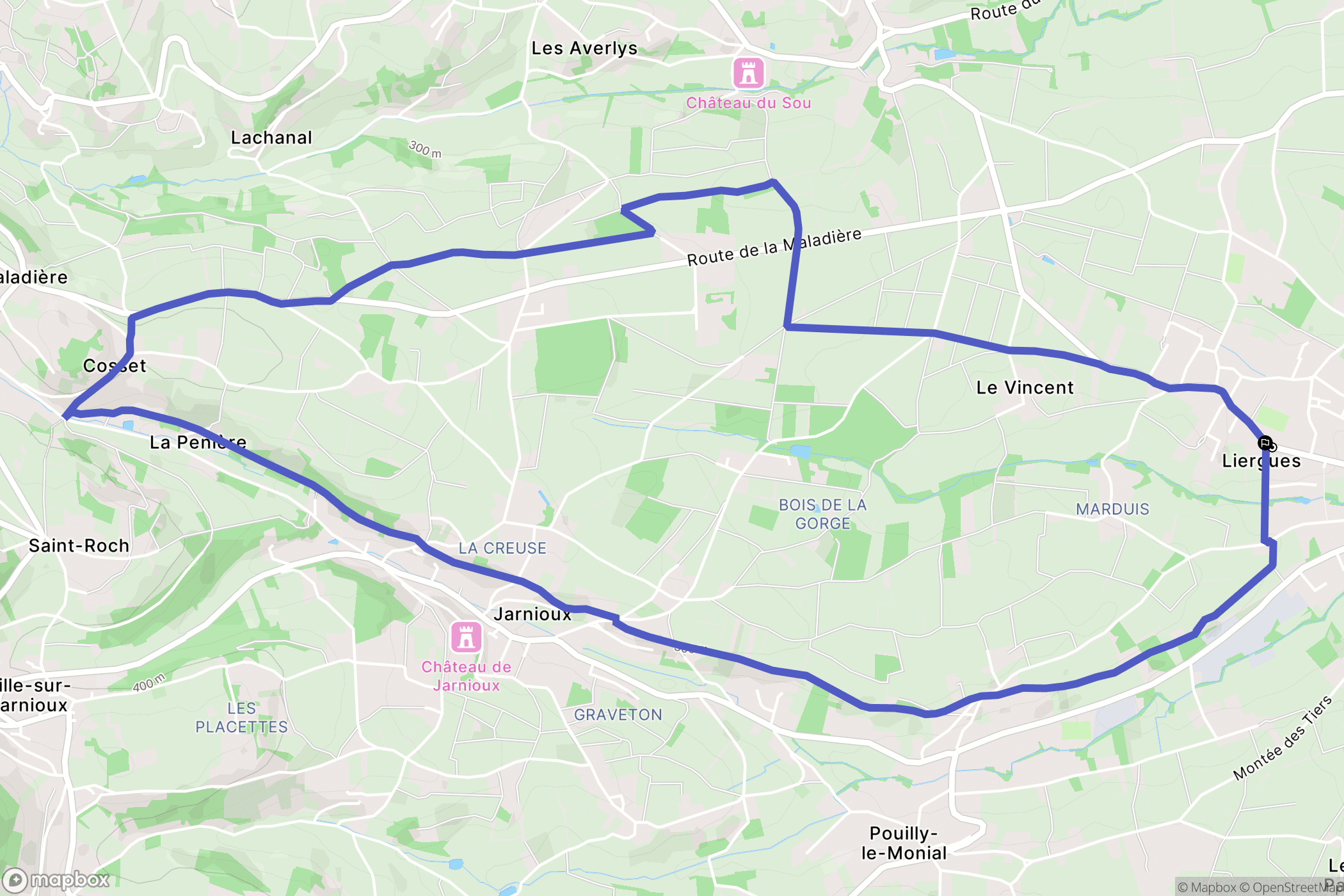 Liergues : carte du parcours de randonnée - France