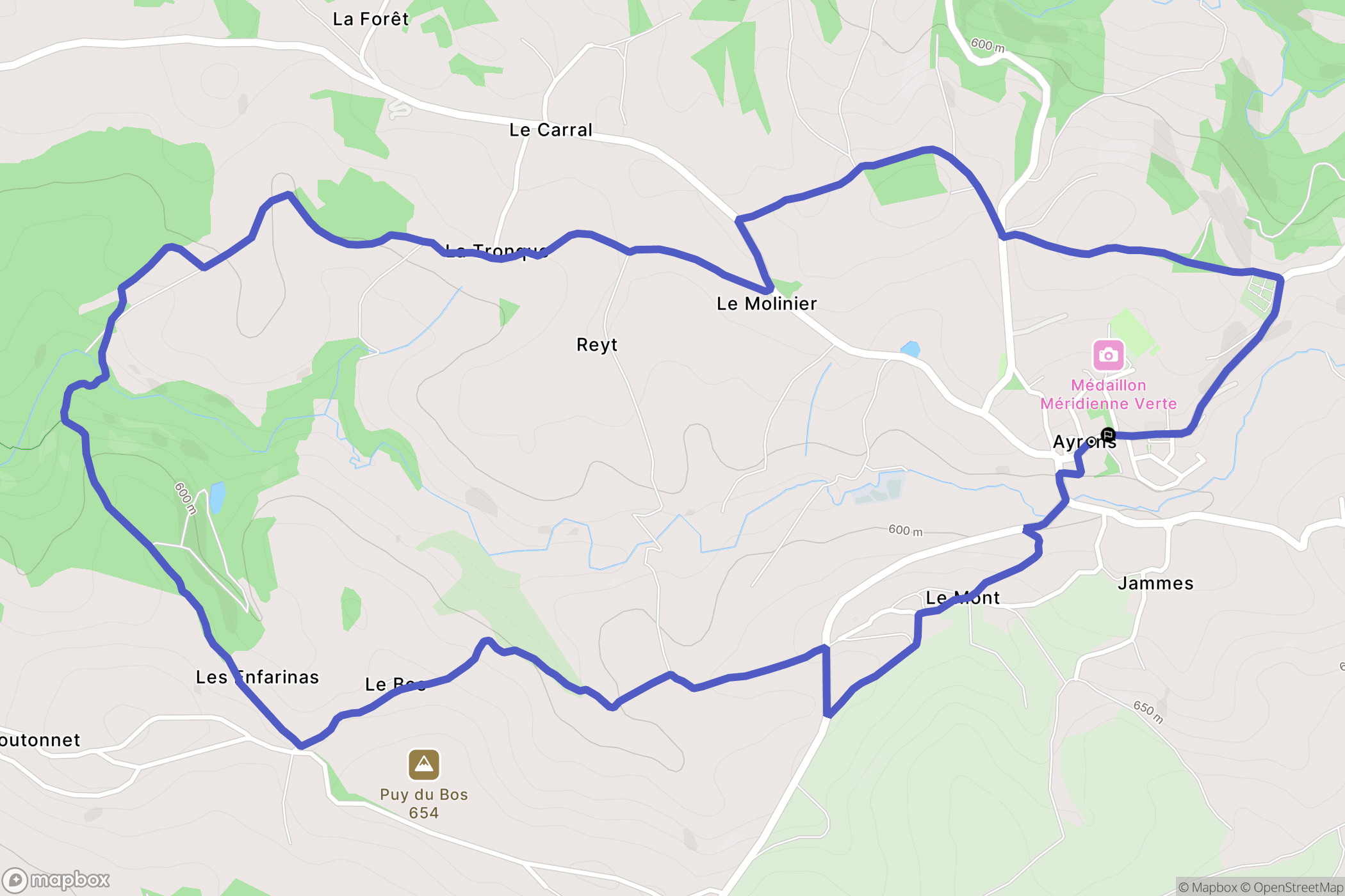 Aryens : carte du parcours de randonnée - France