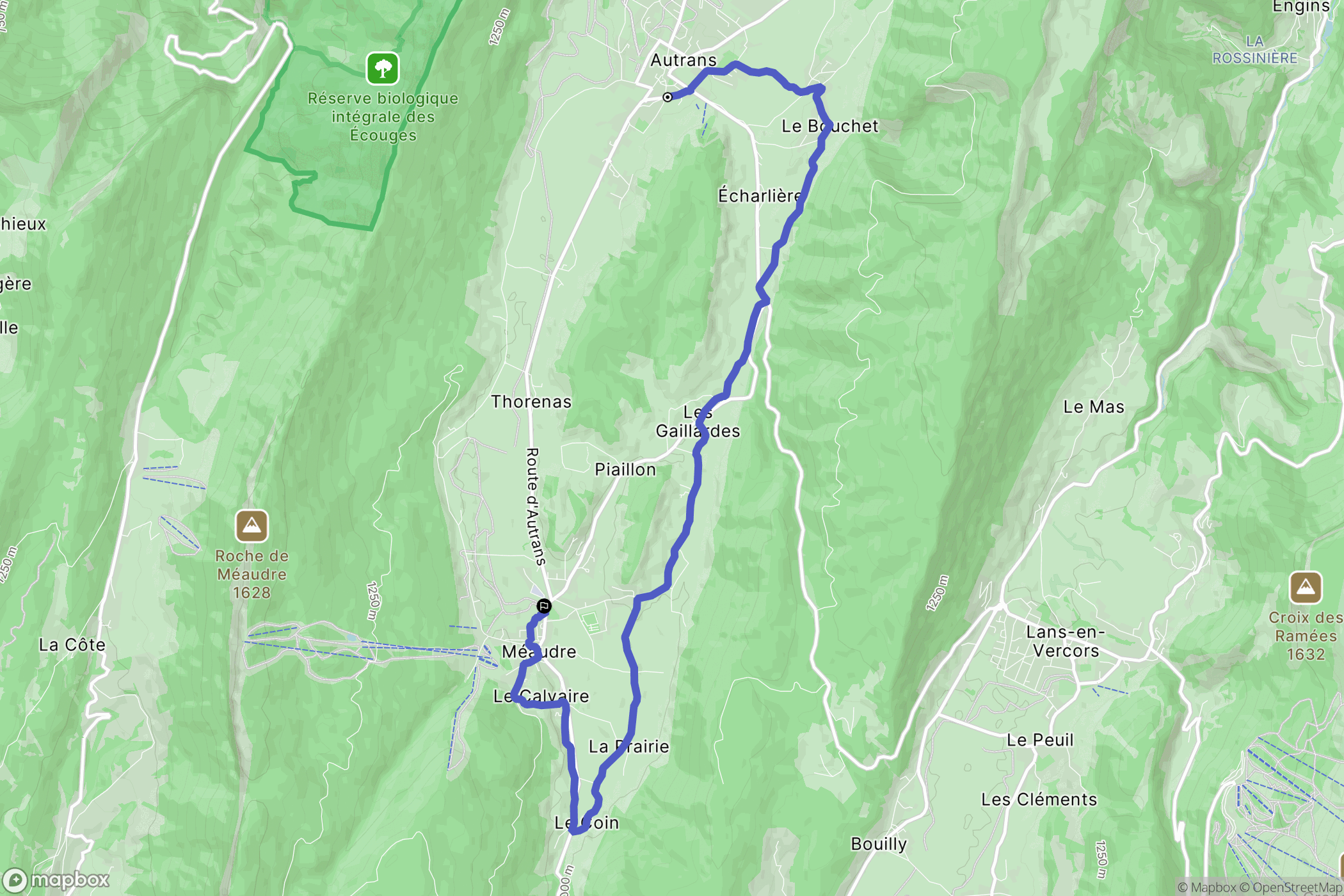 Autrans : carte du parcours de randonnée - France