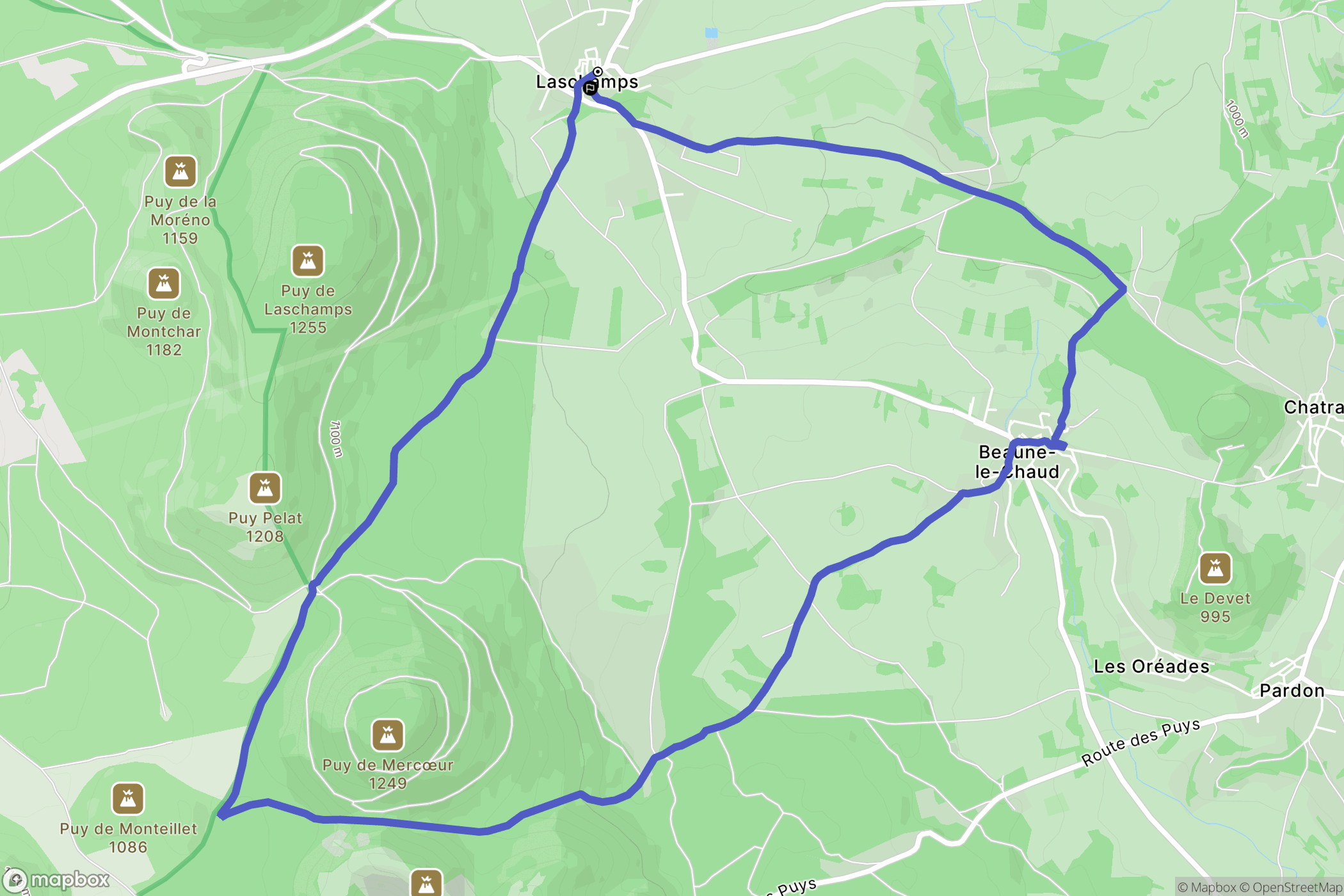 Laschamps : carte du parcours de randonnée - France