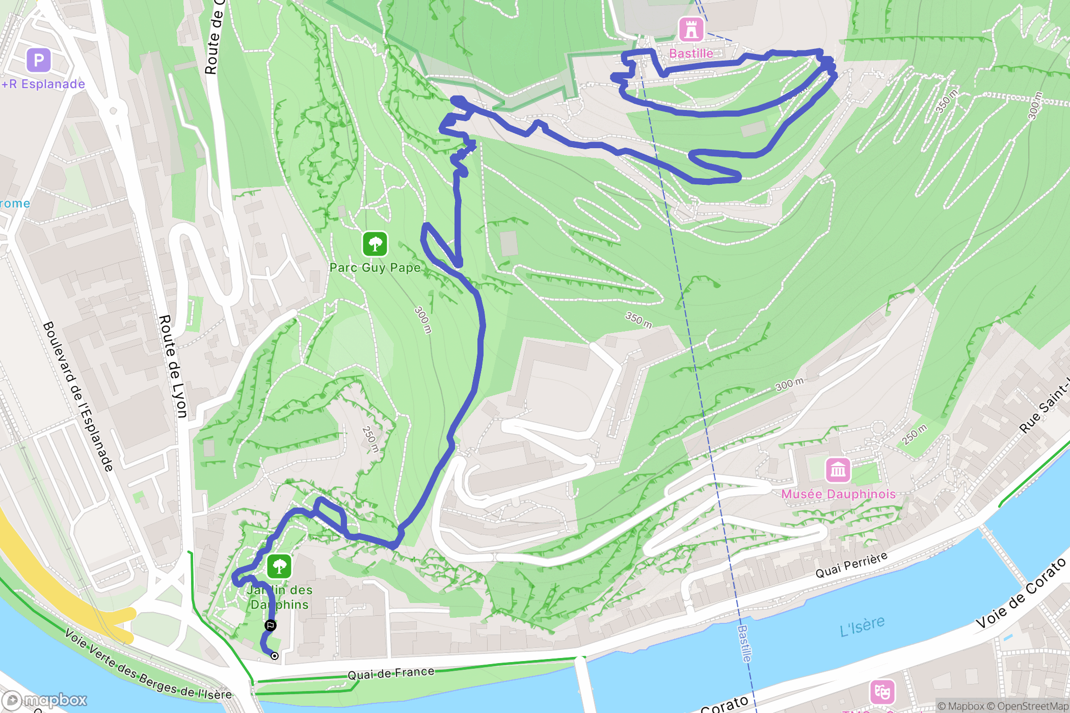 Pont de la Porte de France, Grenoble : carte du parcours de randonnée - France