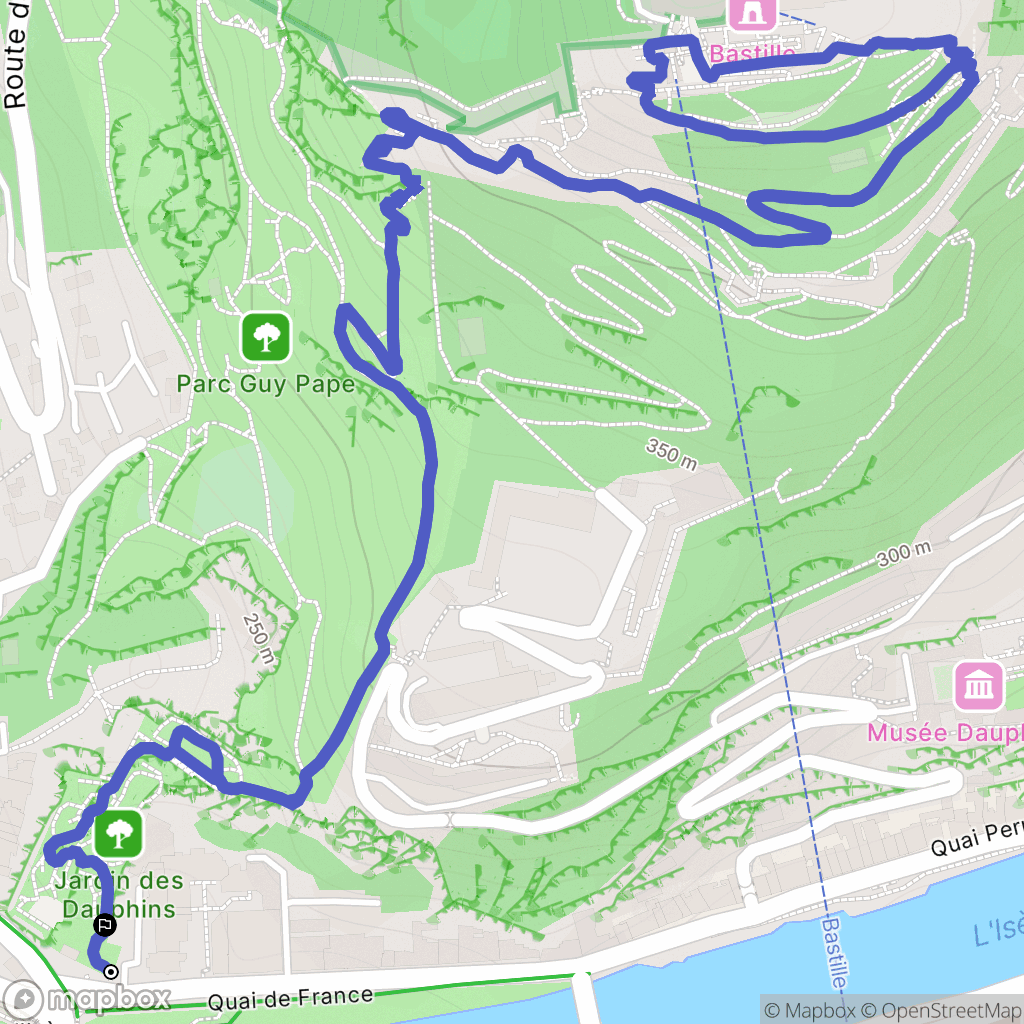 Pont de la Porte de France, Grenoble : carte du parcours de randonnée - France