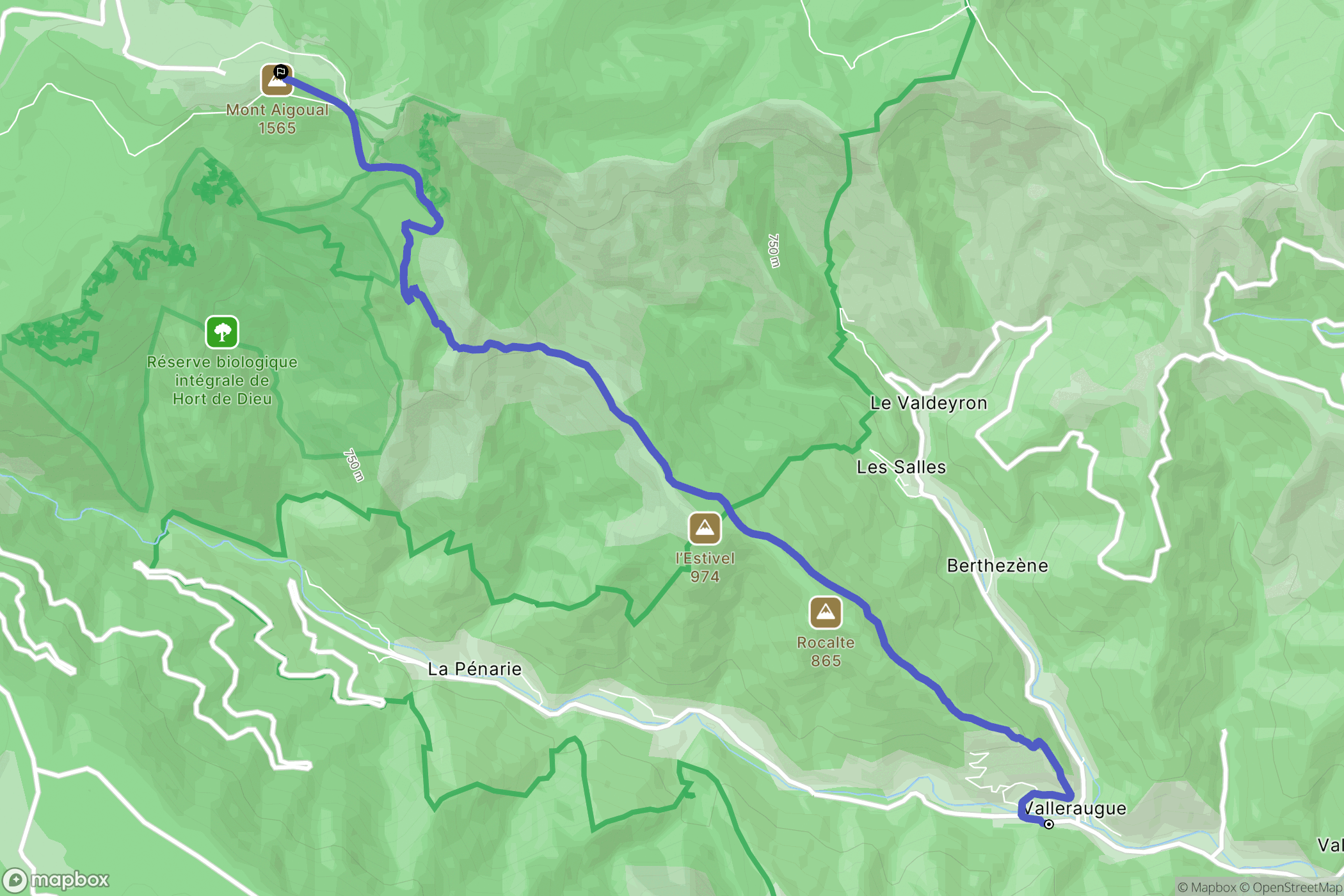 Valleraugue : carte du parcours de randonnée - France