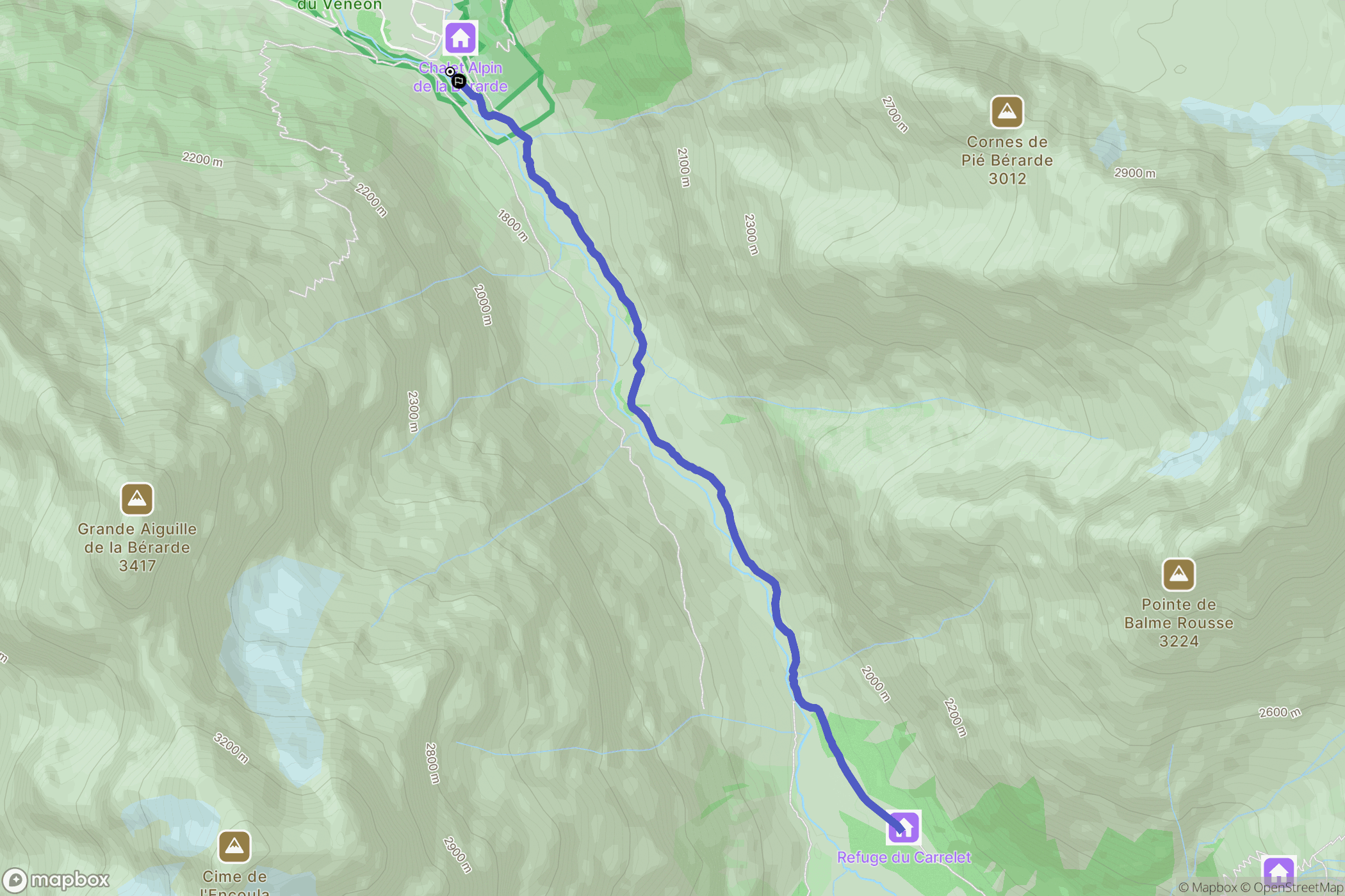 La Bérarde, Saint-Christophe-en-Oisans: routekaart voor buitenactiviteiten - France