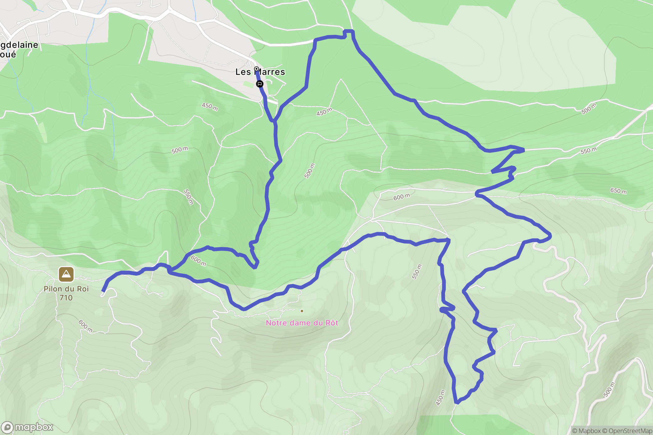 Les Marres : carte du parcours de randonnée - France