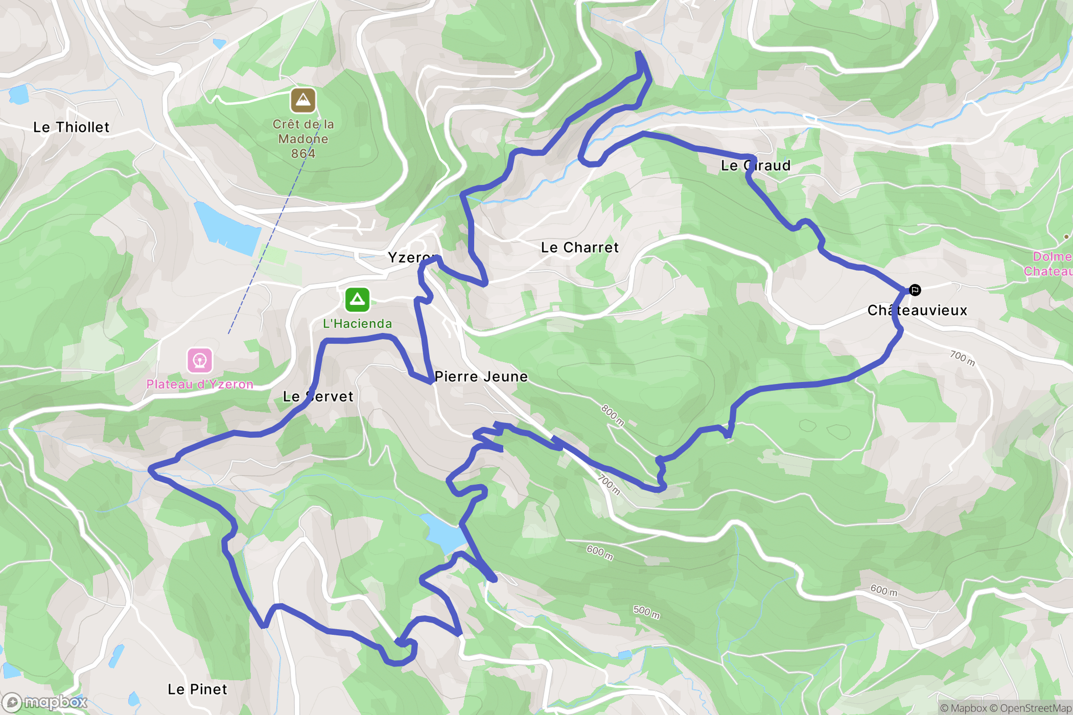 Châteauvieux, Yzeron : carte du parcours de randonnée - France