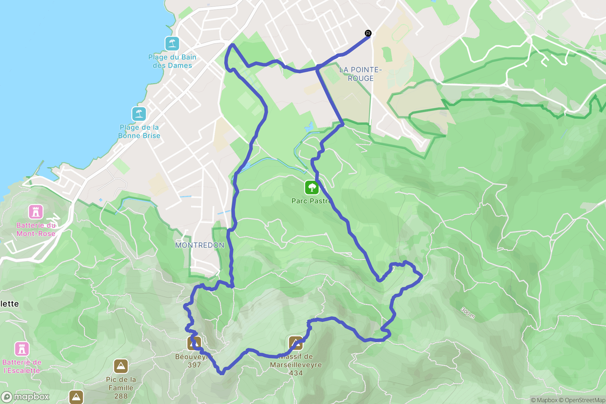 La Pointe Rouge : carte du parcours de randonnée - France