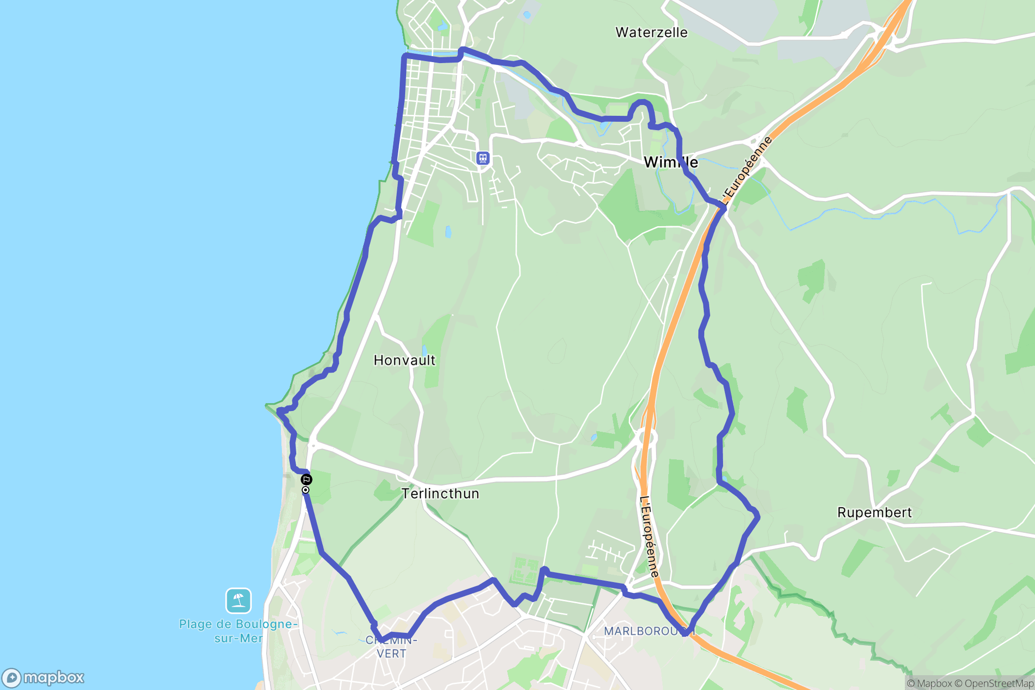 Boulogne-sur-Mer : carte du parcours de randonnée - France