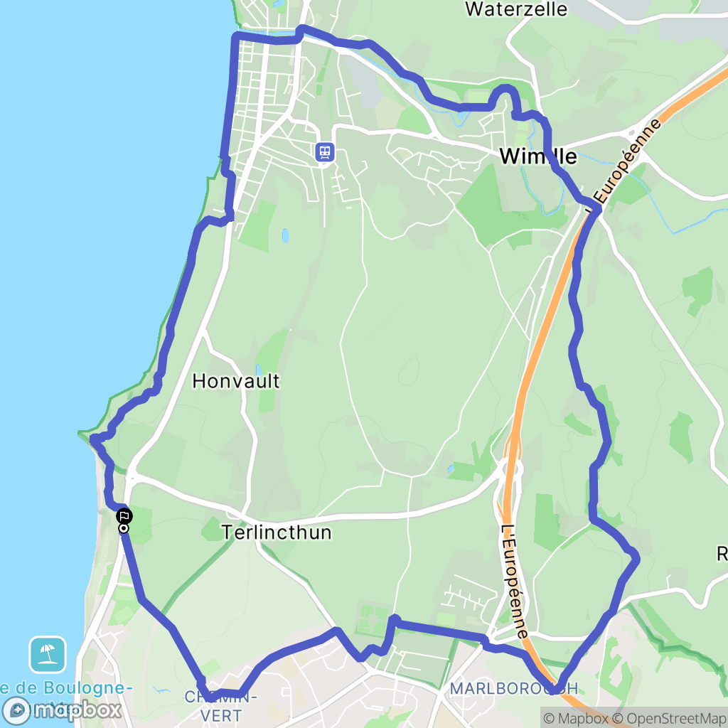 Boulogne-sur-Mer : carte du parcours de randonnée - France