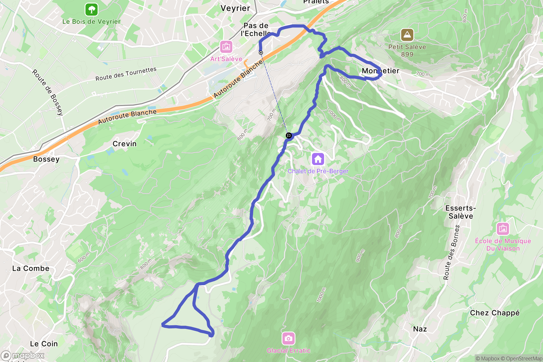 Pas de l'Echelle, Etrembières : carte du parcours de randonnée - France