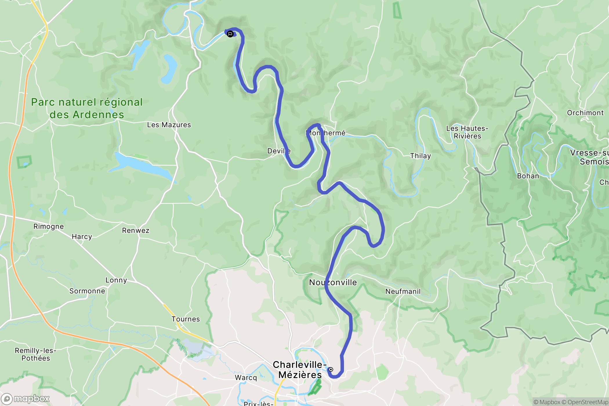 Charleville-Mézières : carte du parcours de randonnée - France